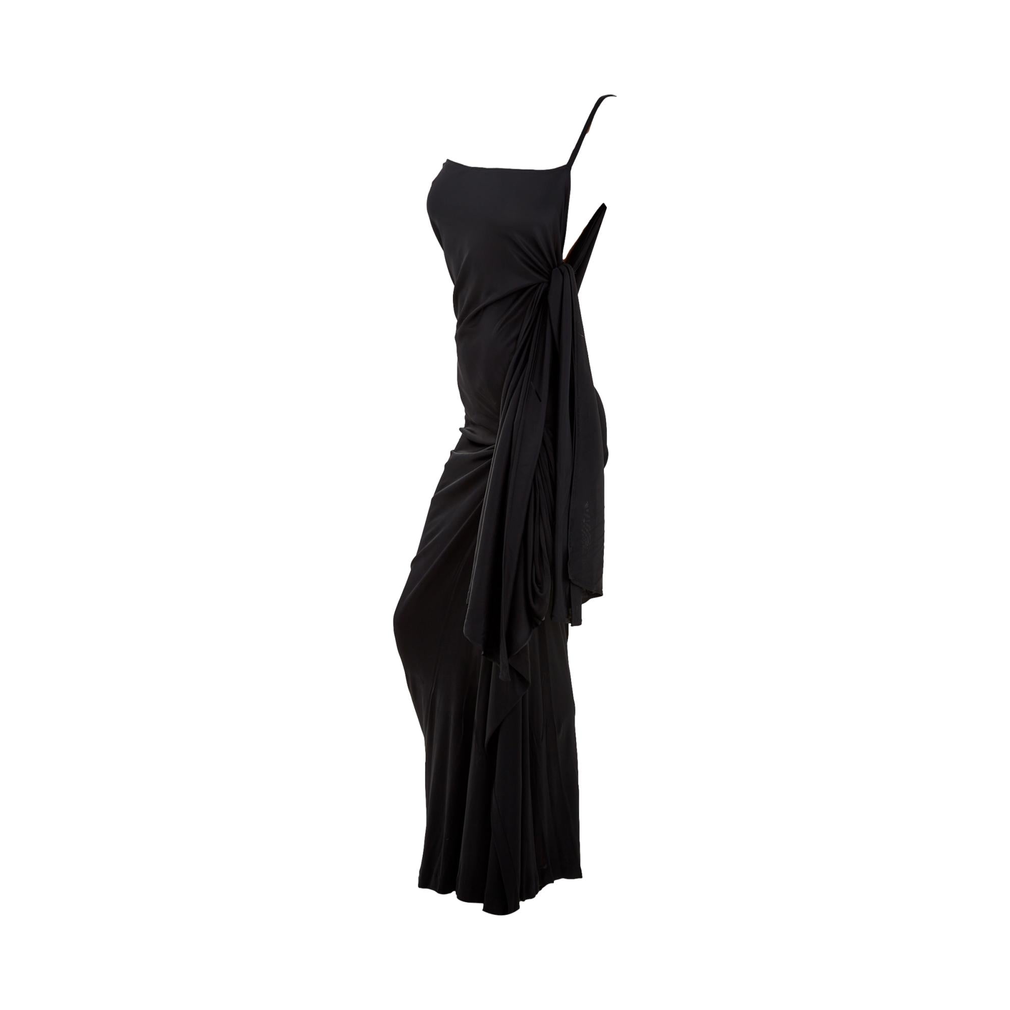 Jean Paul Gaultier Black Side Tie Draped Dress