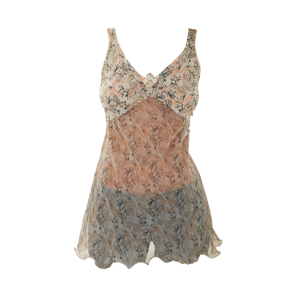 Chanel Peach Mademoiselle Print Silk Top