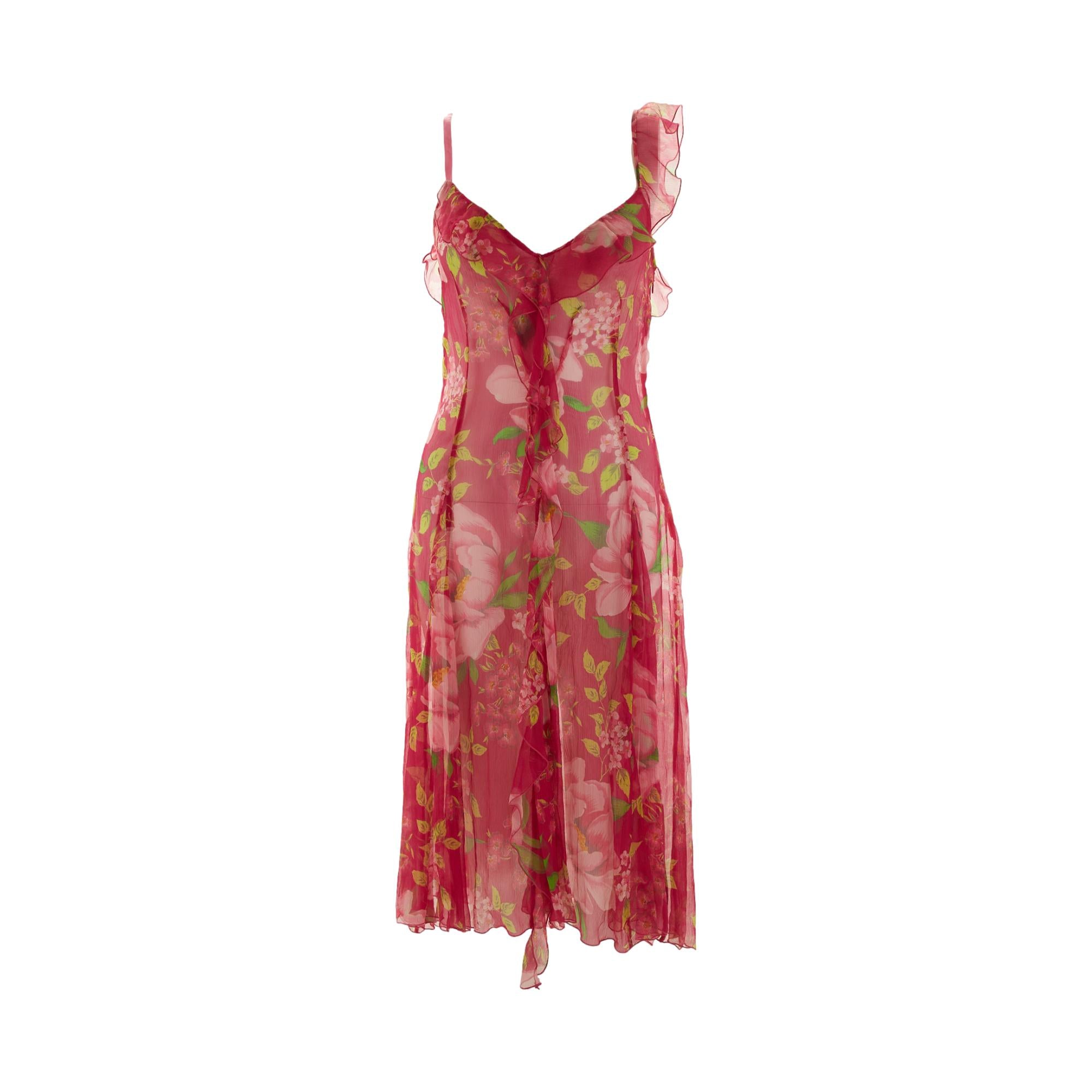 Dolce & Gabbana Pink Floral Ruffle One-Strap Dress