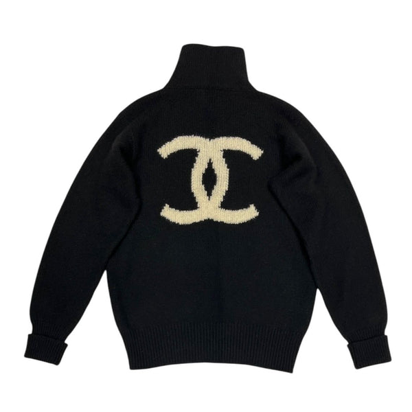 Chanel Black Cashmere Jumbo Logo Sweater