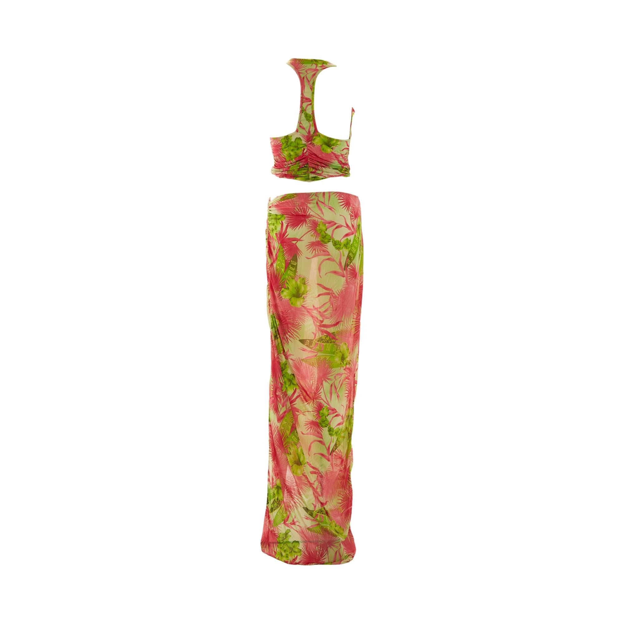 Versace Pink + Green Floral Skirt Set