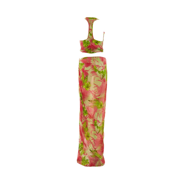 Versace Pink + Green Floral Skirt Set