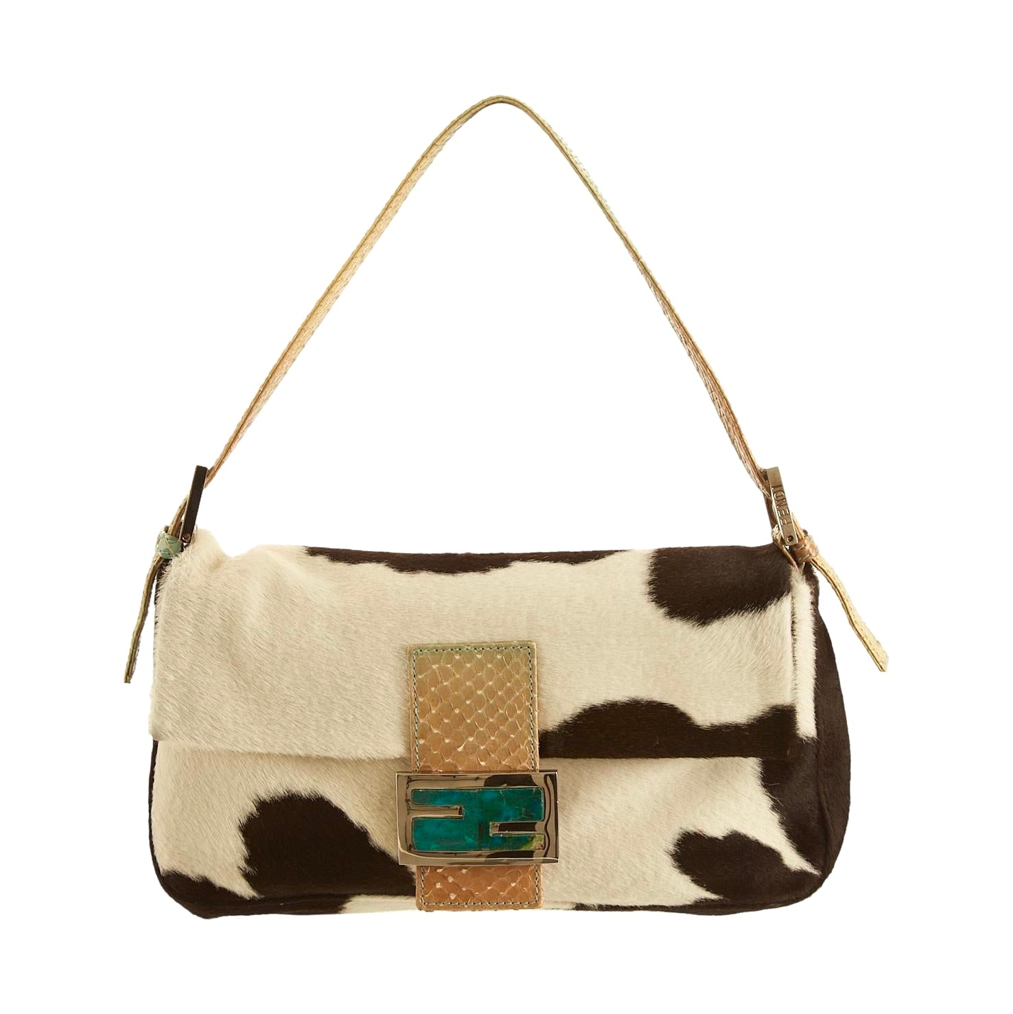 Fendi White Cow Print Baguette