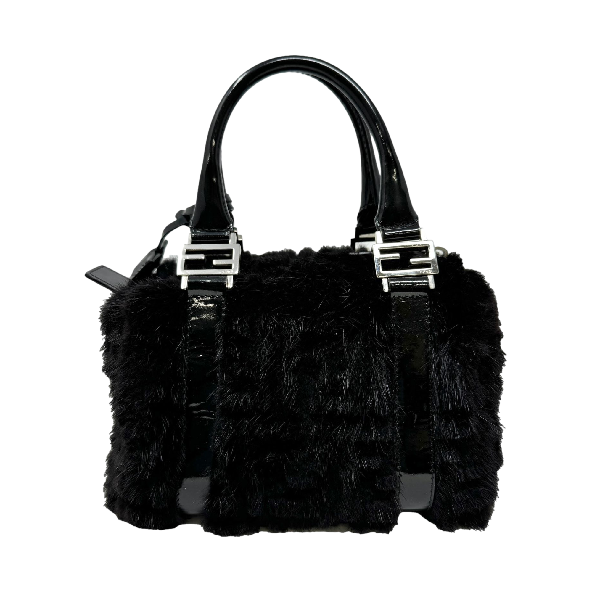 Fendi Black Logo Fur Top Handle