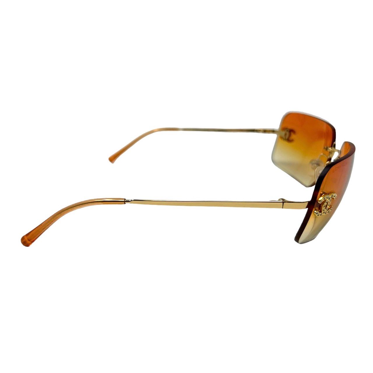 Chanel Orange Rhinestone Logo Rimless Sunglasses