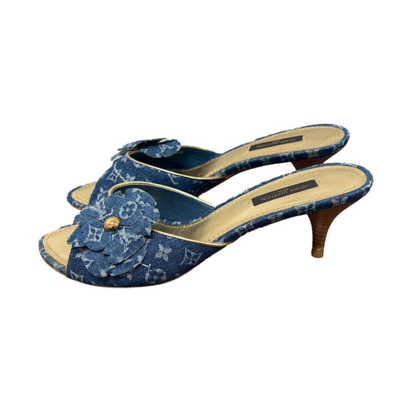 Louis Vuitton Blue Denim Kitten Heels