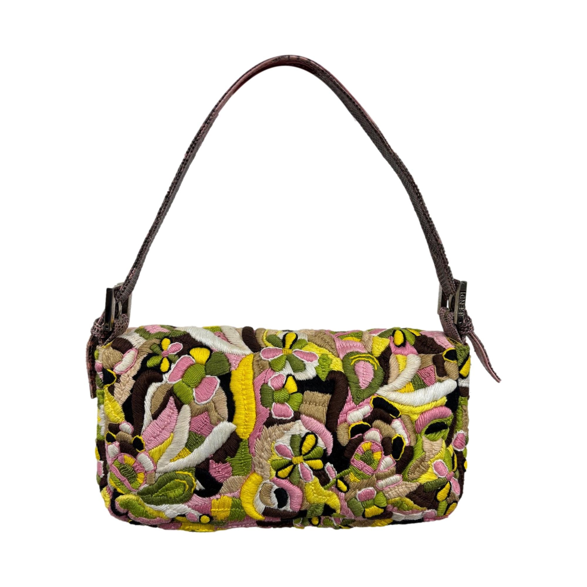 Fendi Floral Embroidered Baguette Bag