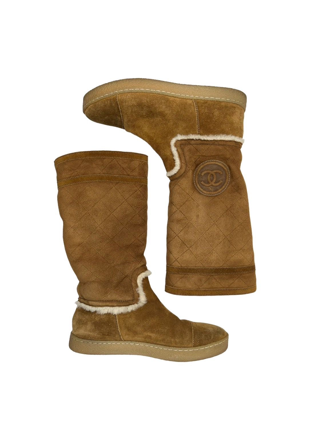 Chanel Brown Suede Logo Boots