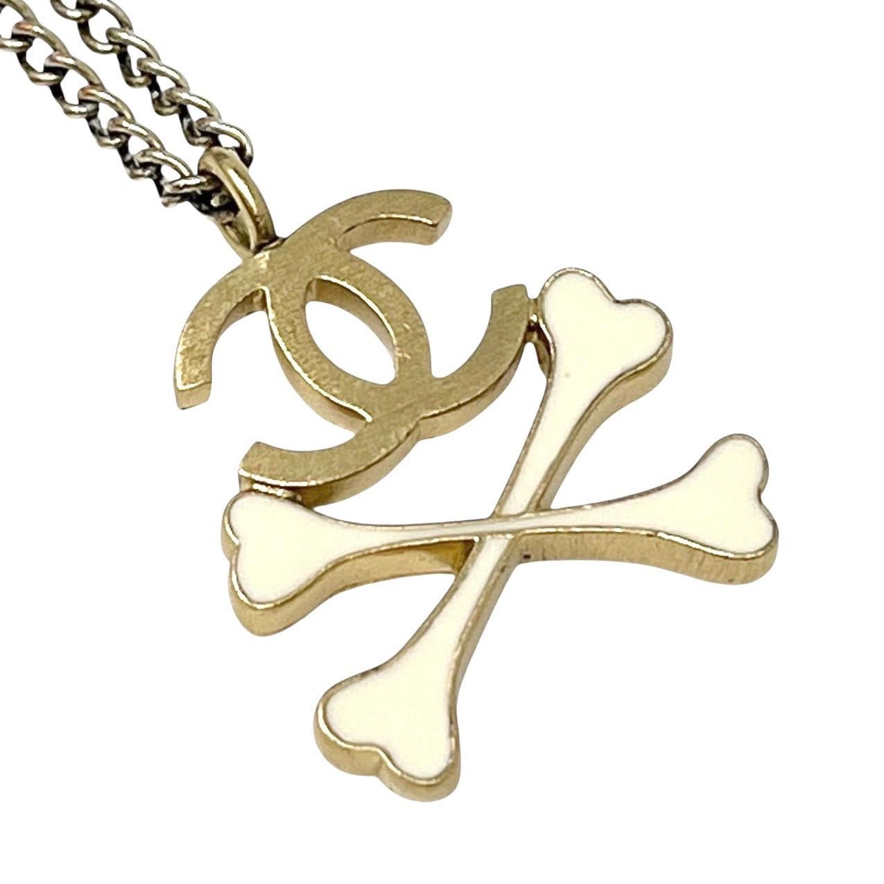 Chanel Gold Skull Logo Necklace