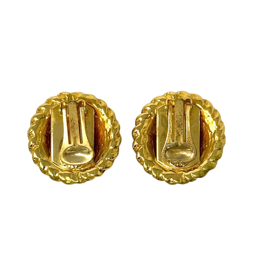 Celine Gold Logo Button Earrings