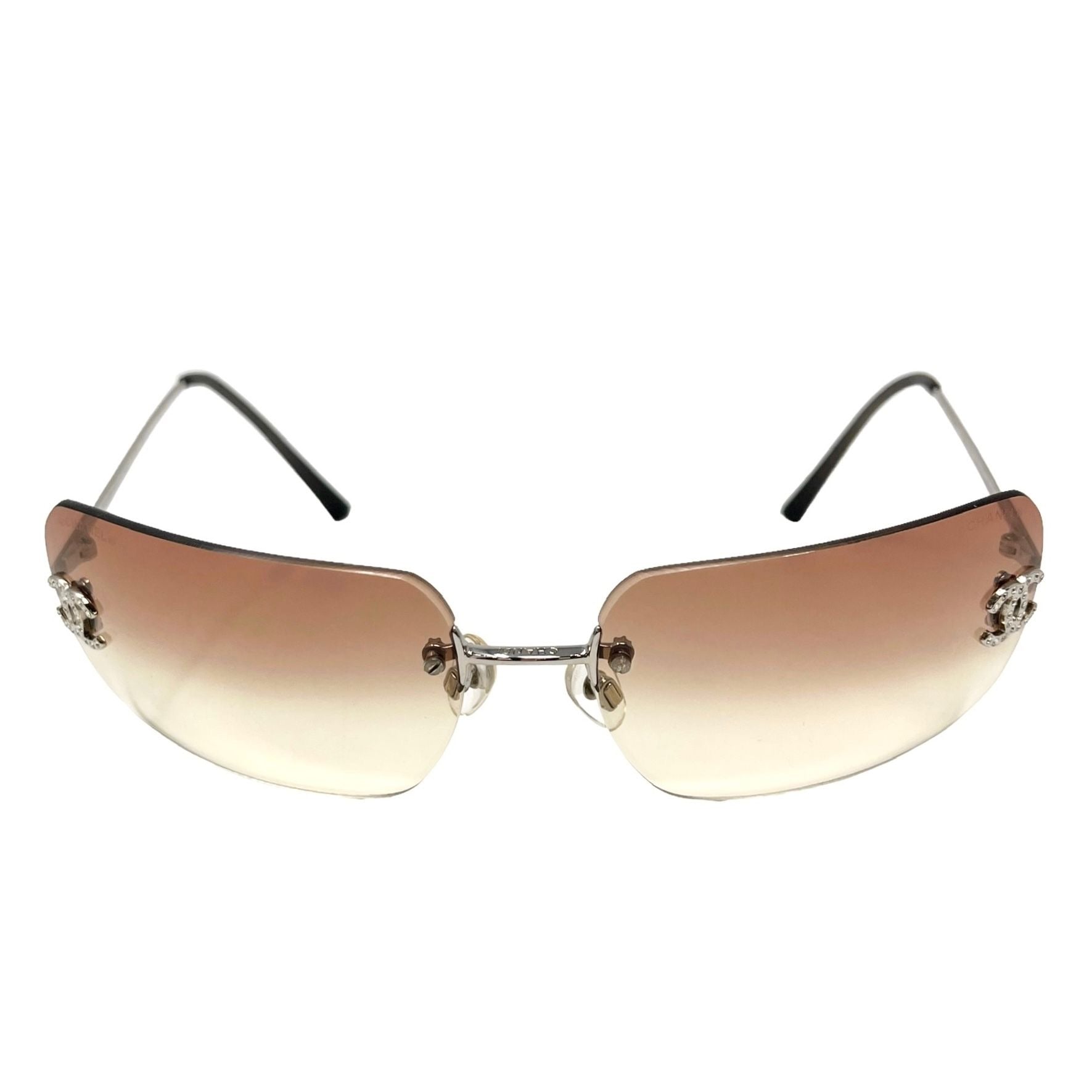 Chanel Brown Ombre Rhinestone Logo Sunglasses