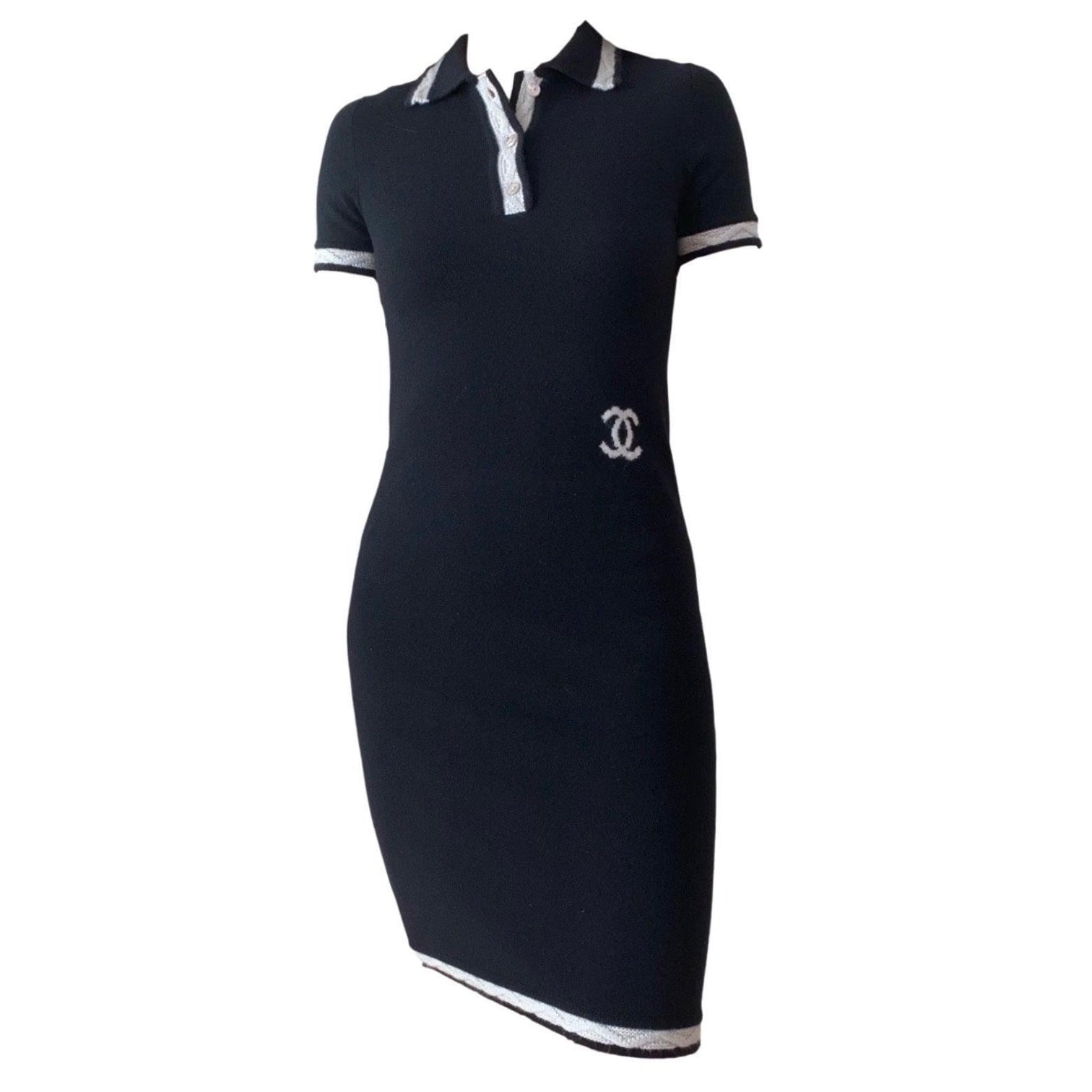 Chanel Black Cashmere Logo Dress