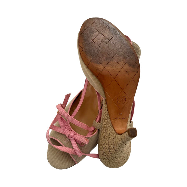 Chanel Tan Ankle Strap Bow Heels