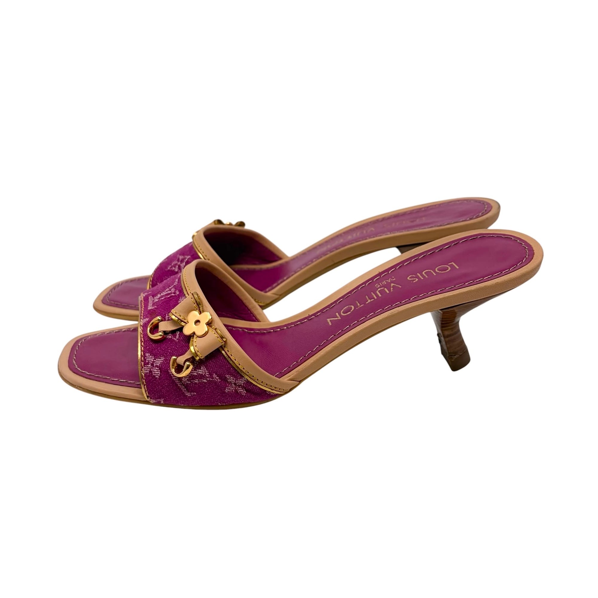 Louis Vuitton Pink Denim Monogram Kitten Heels