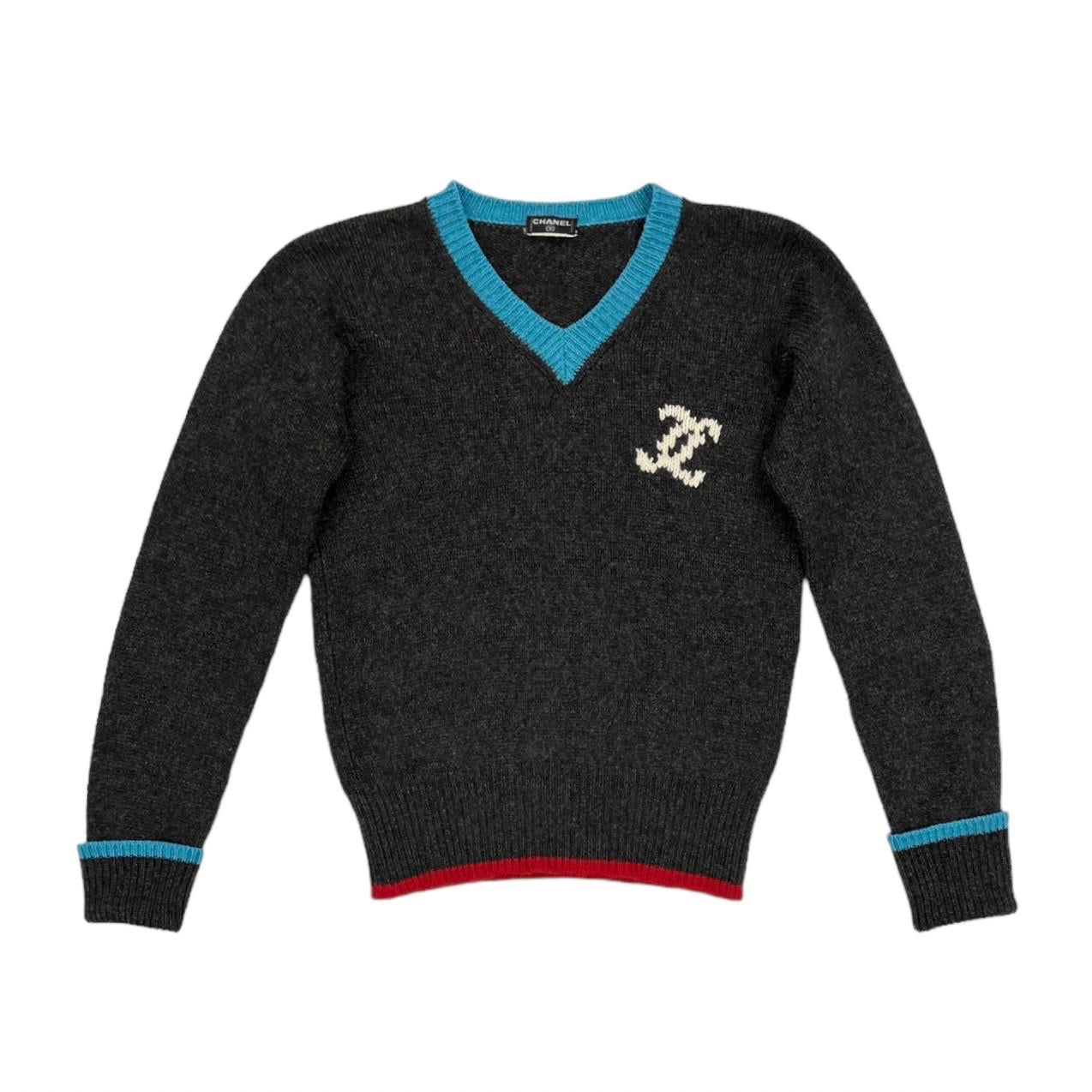 Chanel Grey Contrast Logo Sweater
