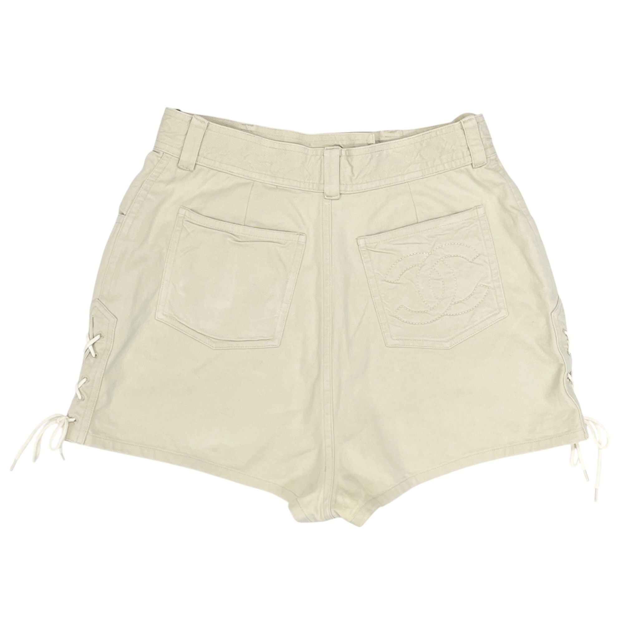 Chanel Ivory Tie-Up Logo Shorts