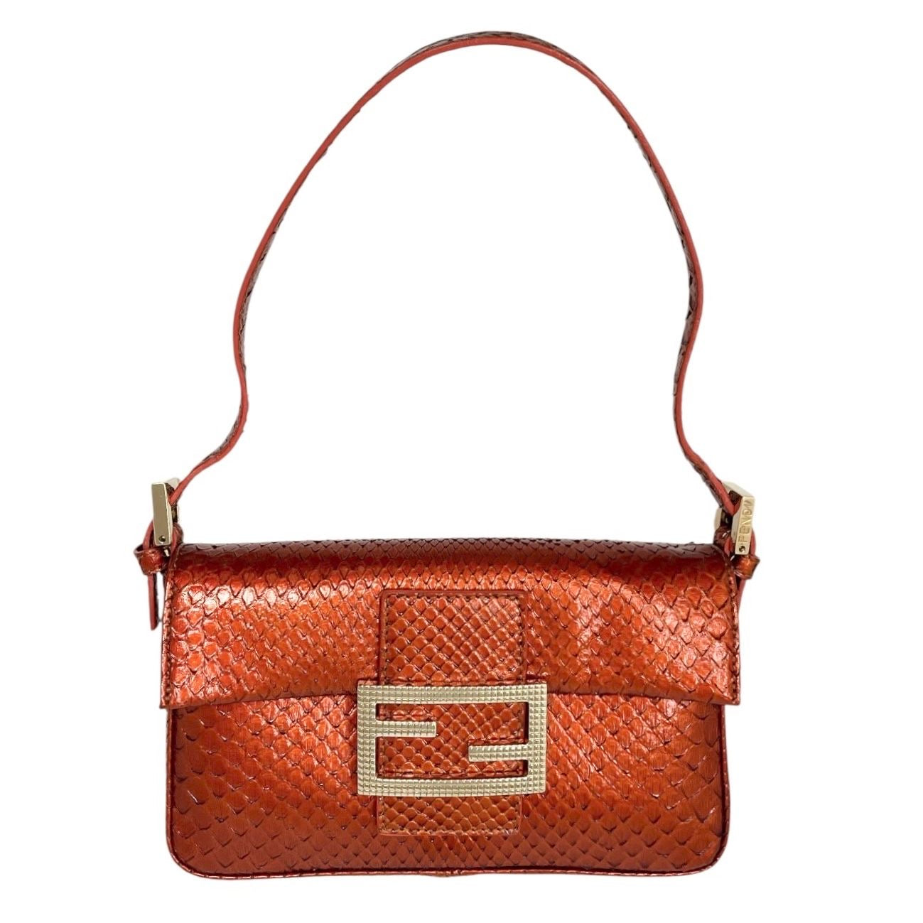 Fendi Orange Snakeskin Mini Baguette