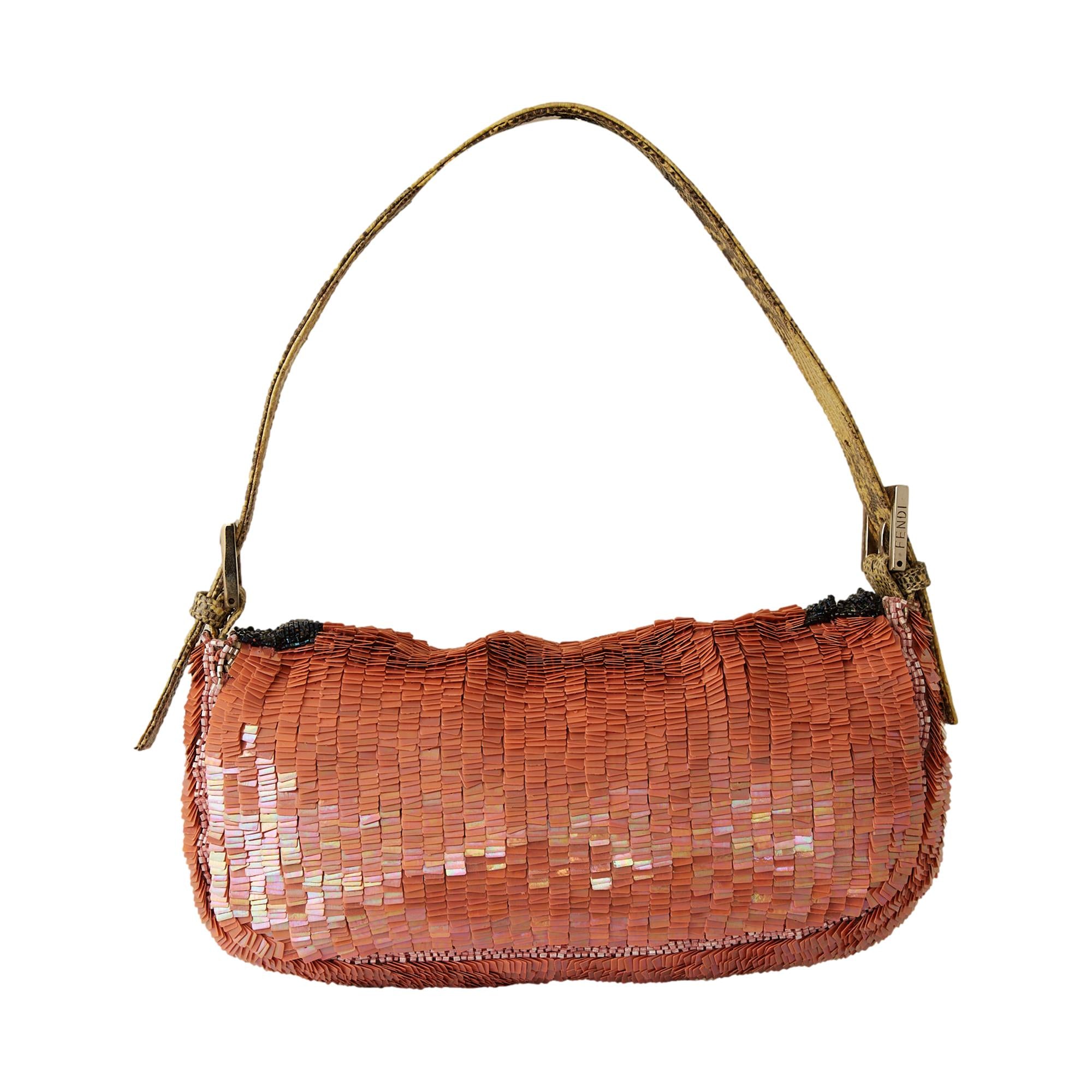 Fendi Peach Sequin Baguette Bag