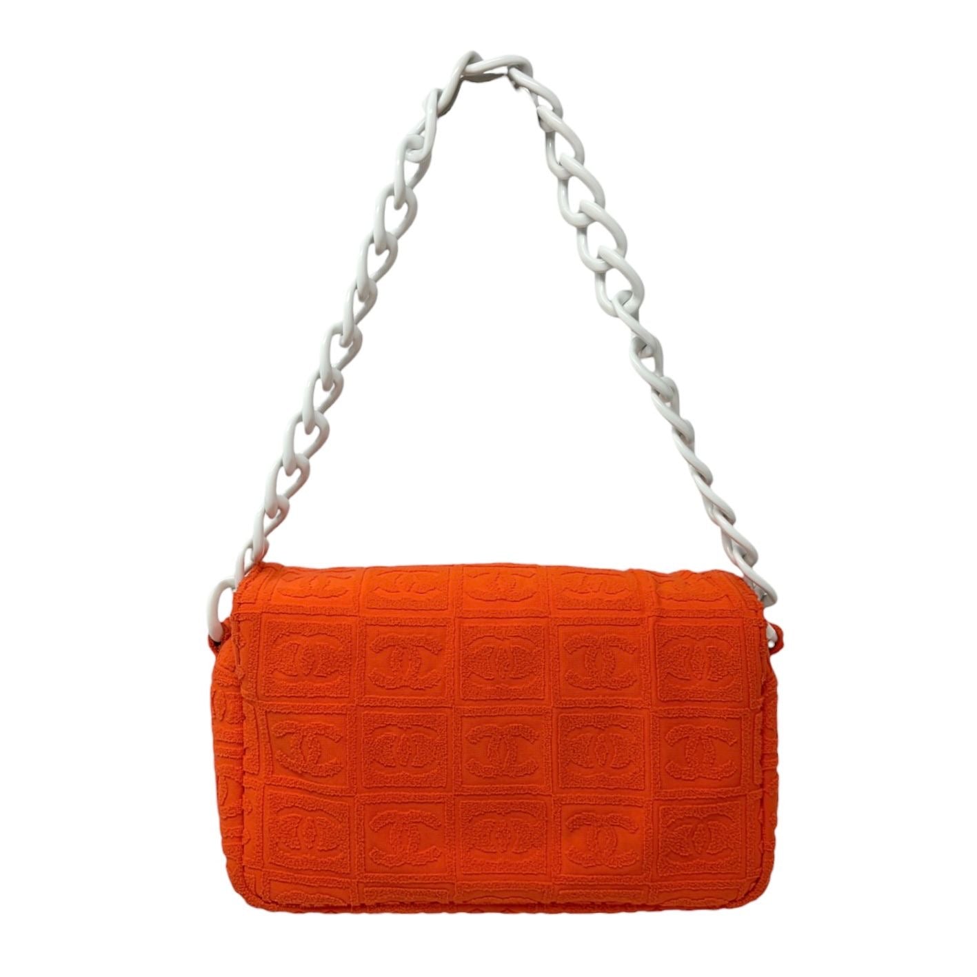 Chanel Orange Logo Terrycloth Shoulder Bag
