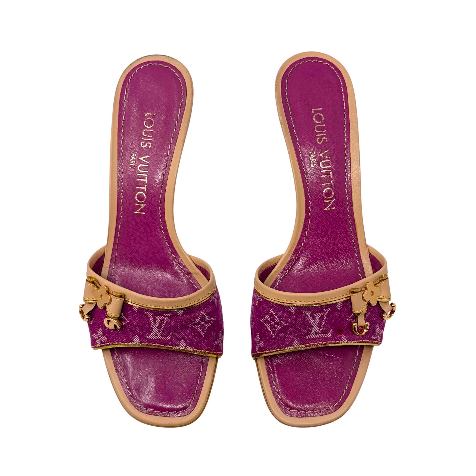 Louis Vuitton Pink Denim Monogram Kitten Heels