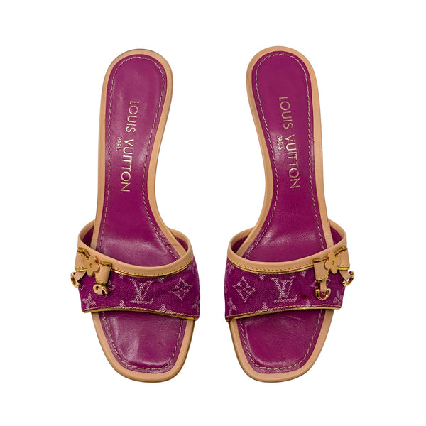 Louis Vuitton Pink Denim Monogram Kitten Heels
