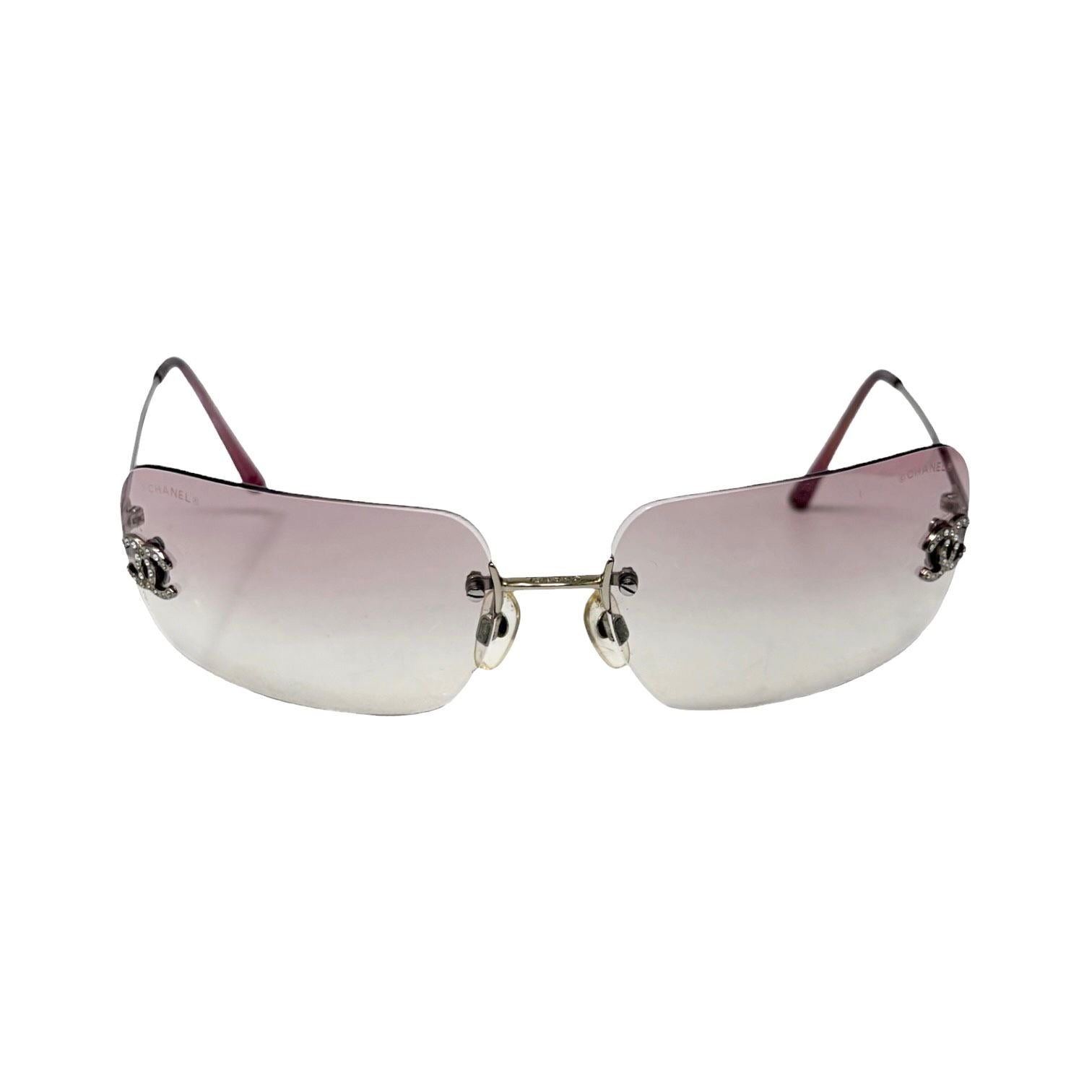 Chanel Pink Rhinestone Rimless Sunglasses