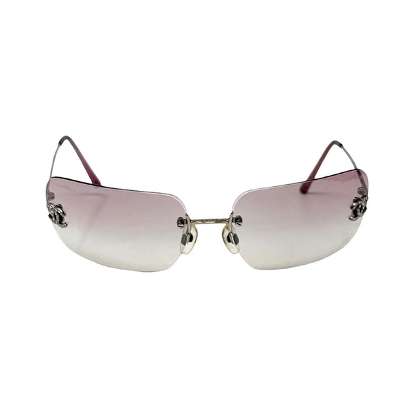 Chanel Pink Rhinestone Rimless Sunglasses