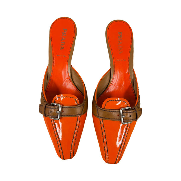 Prada Orange Patent Kitten Heels