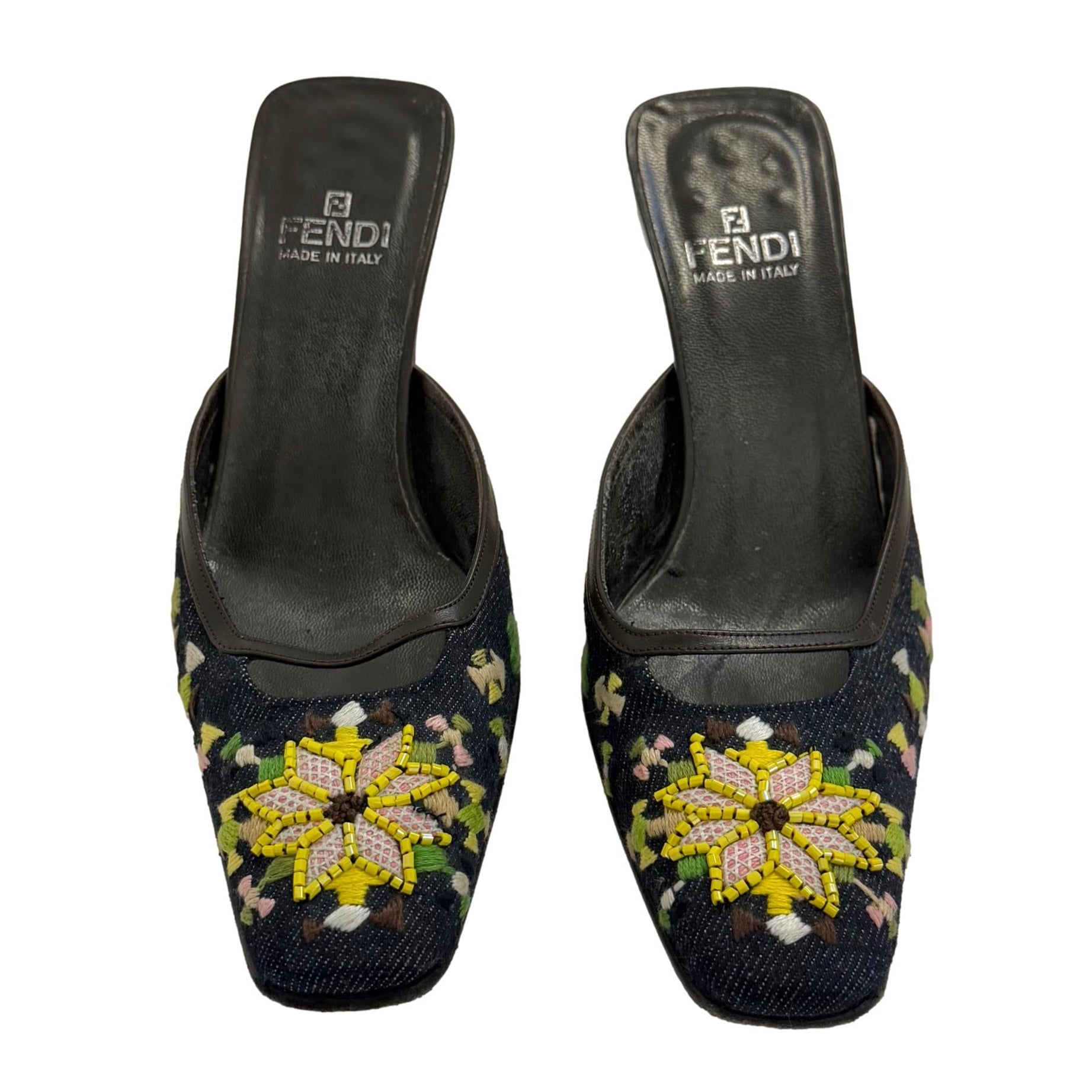 Fendi Denim Beaded Mules