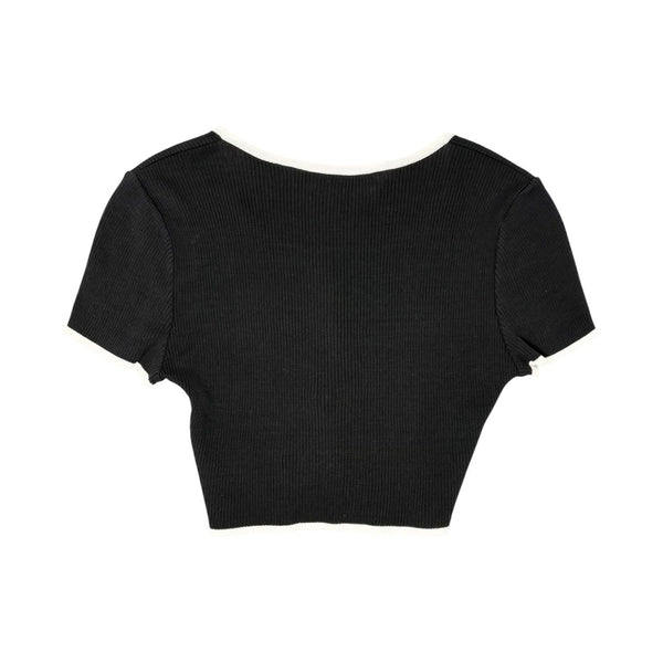 Chanel Black Logo Button Crop Top