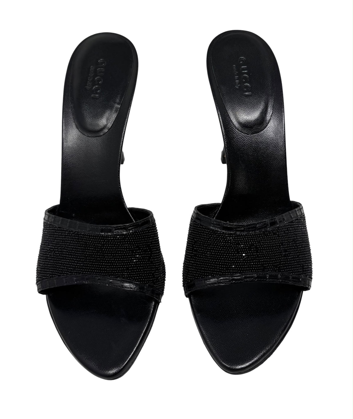 Gucci Black Beaded Logo Heels