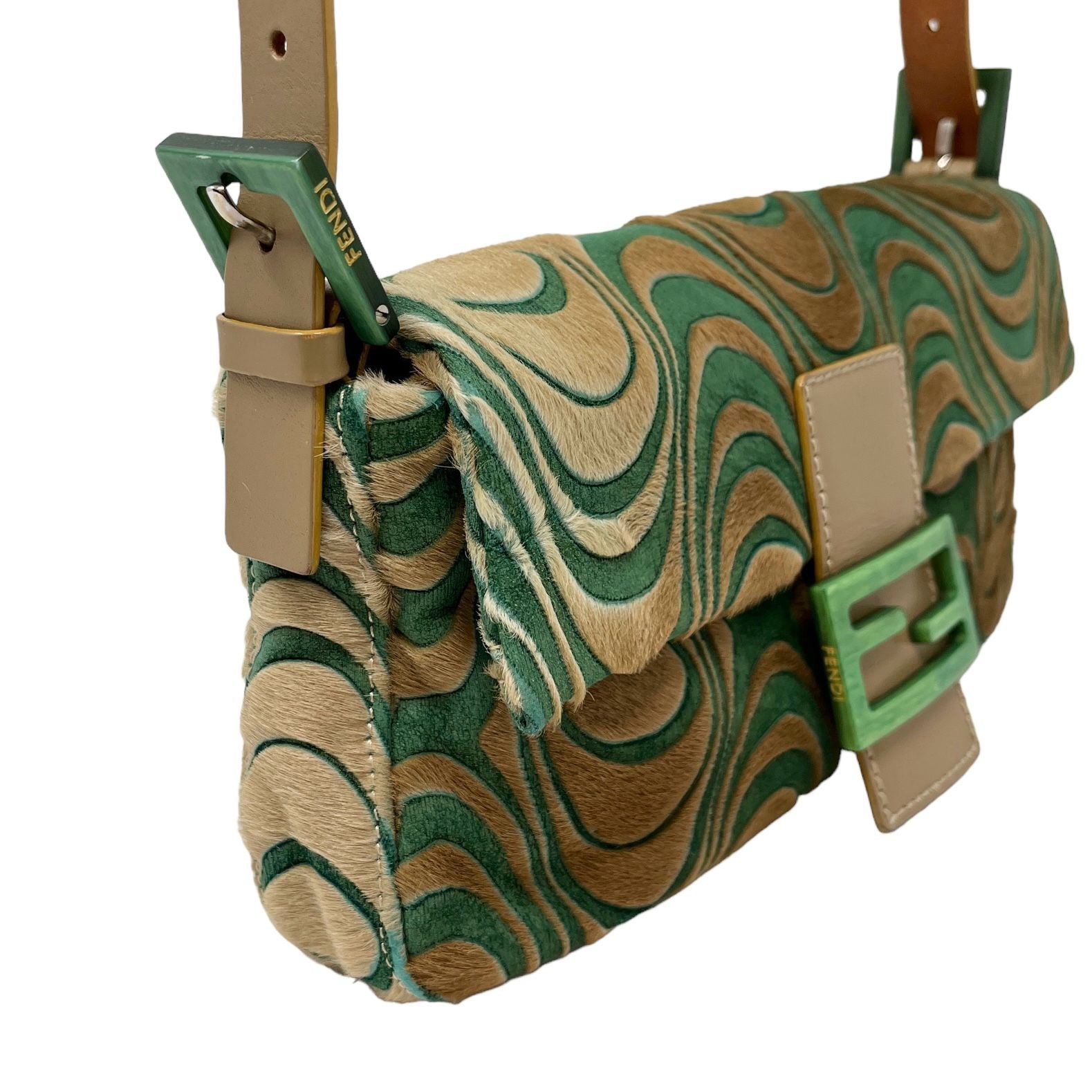 Fendi Green Calf Hair Baguette Bag