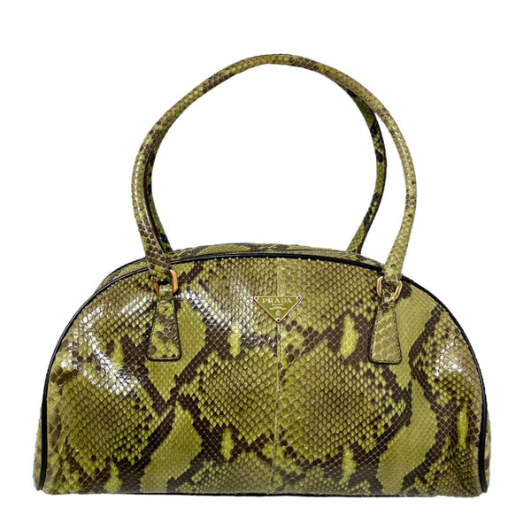 バッグ 00s Prada Green Leather Boston Bag Prada Green Snakeskin Boston Bag – Treasures of NYC