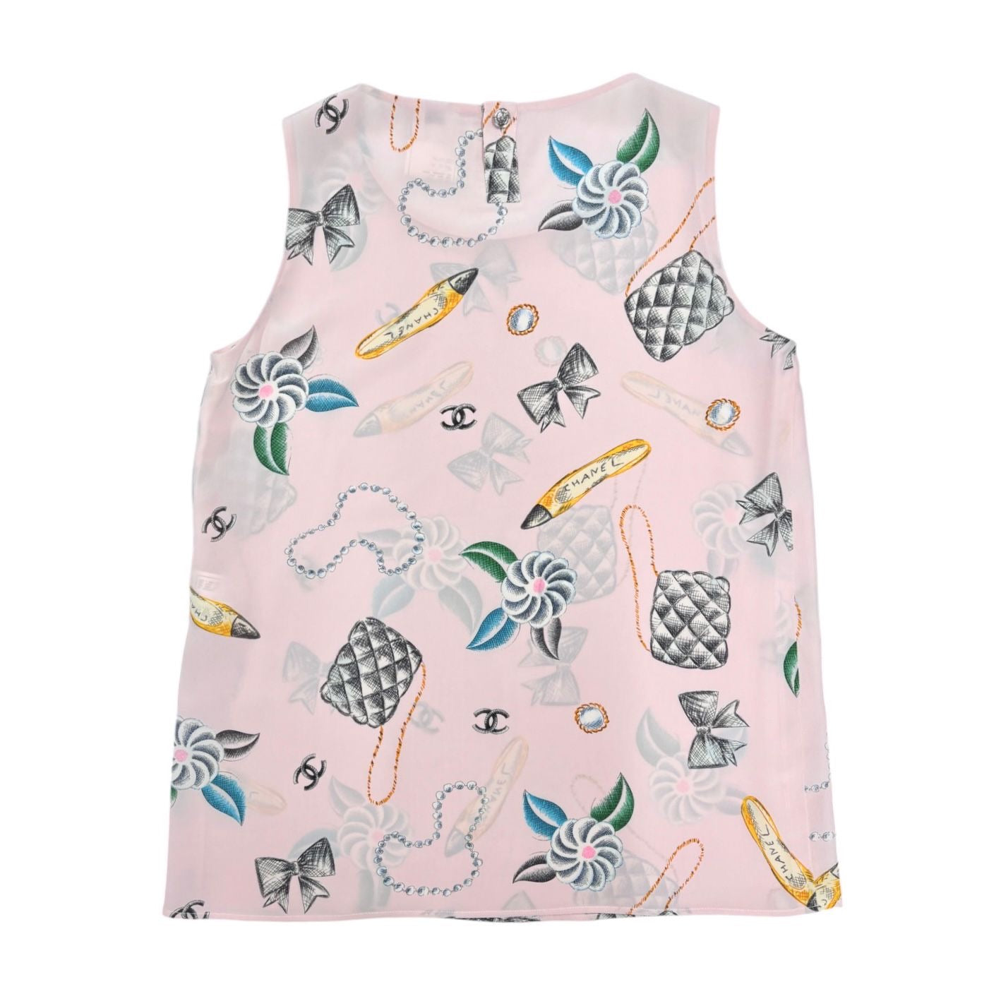 Chanel Pink Silk Icon Tank Top