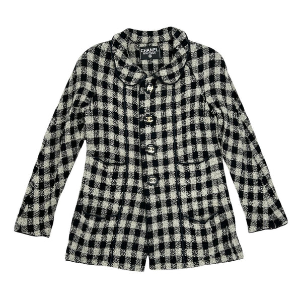 Chanel Plaid Jumbo Logo Button Jacket