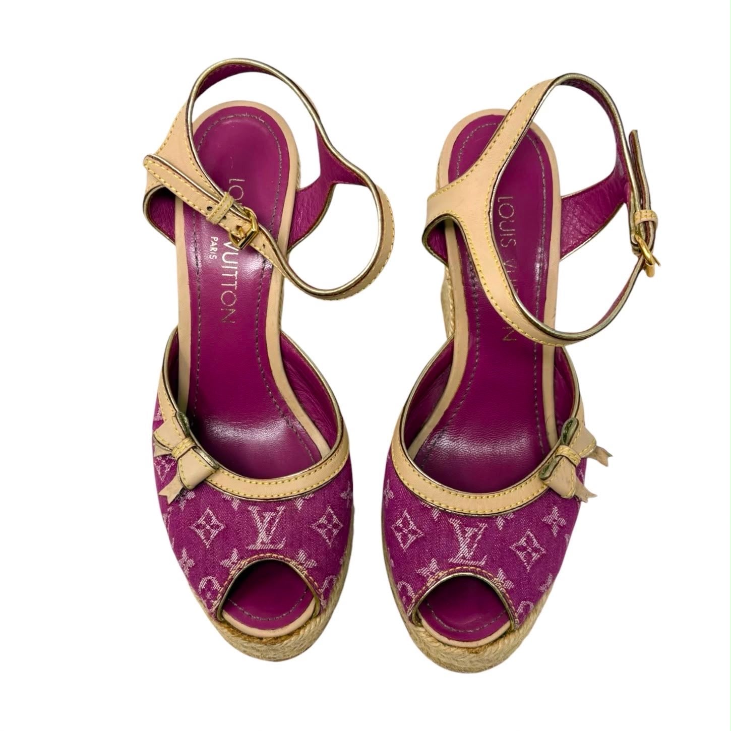 Louis Vuitton Pink Monogram Denim Wedges