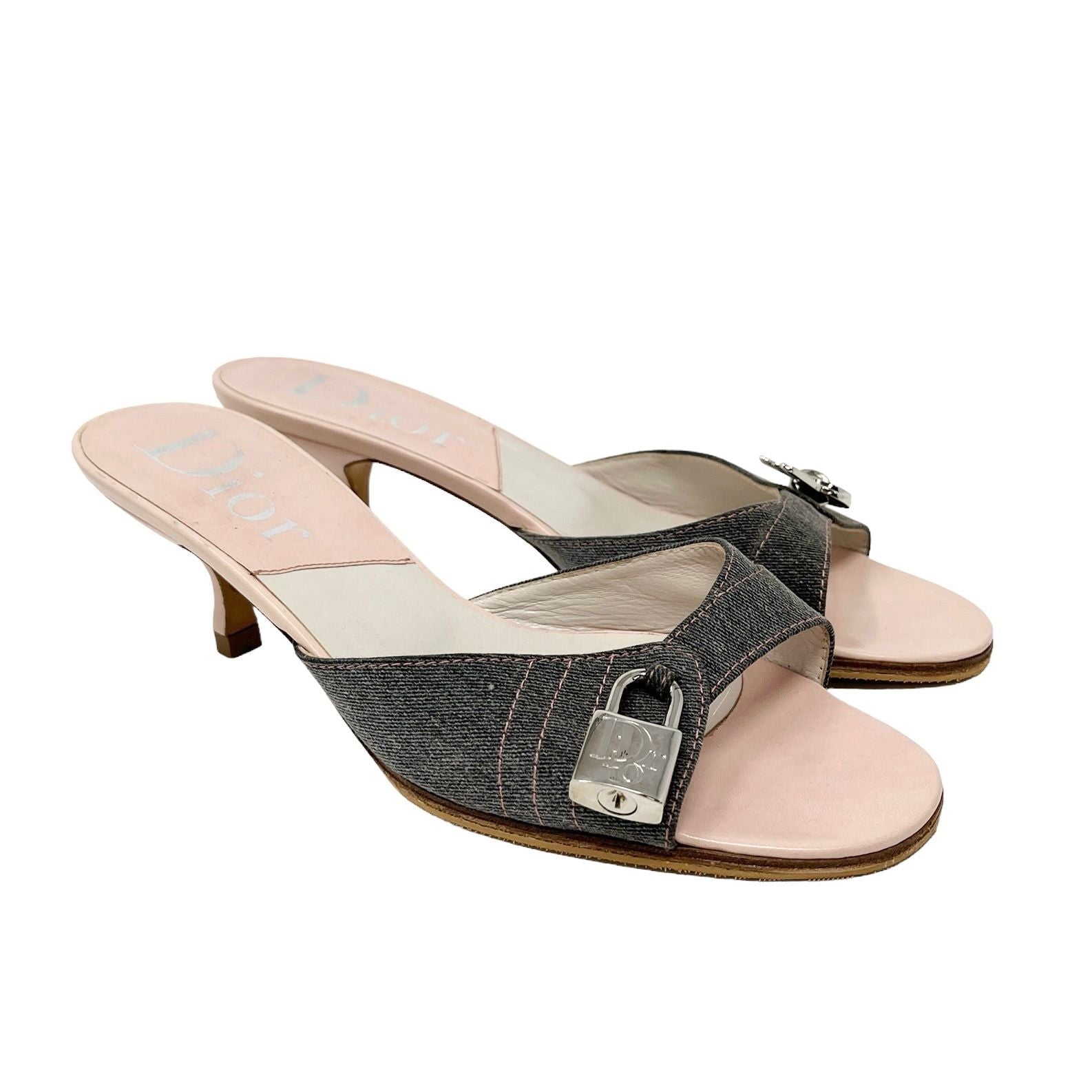 Dior Grey Denim Lock Kitten Heels – Treasures of NYC