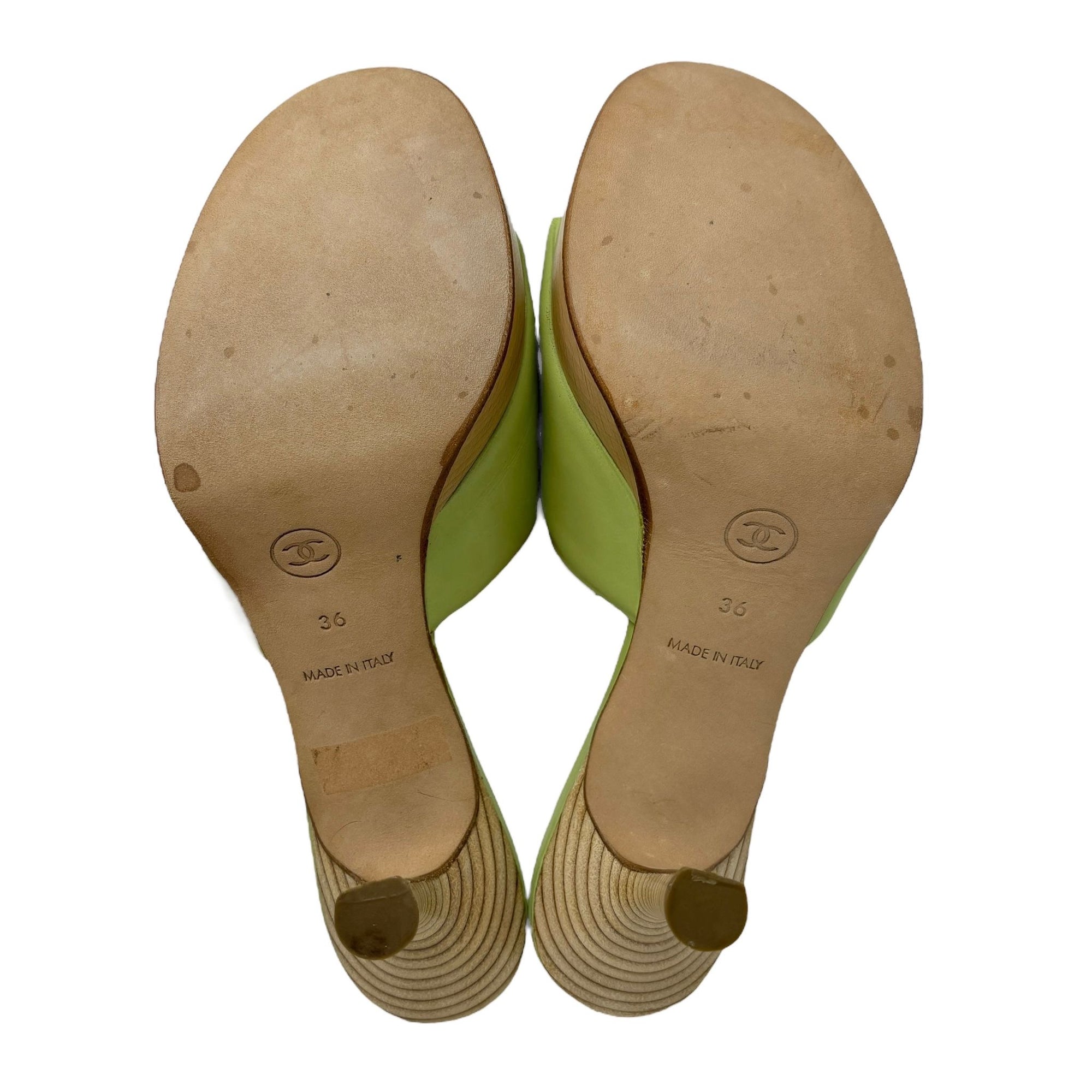 Chanel Lime Green Leather Platform Heels