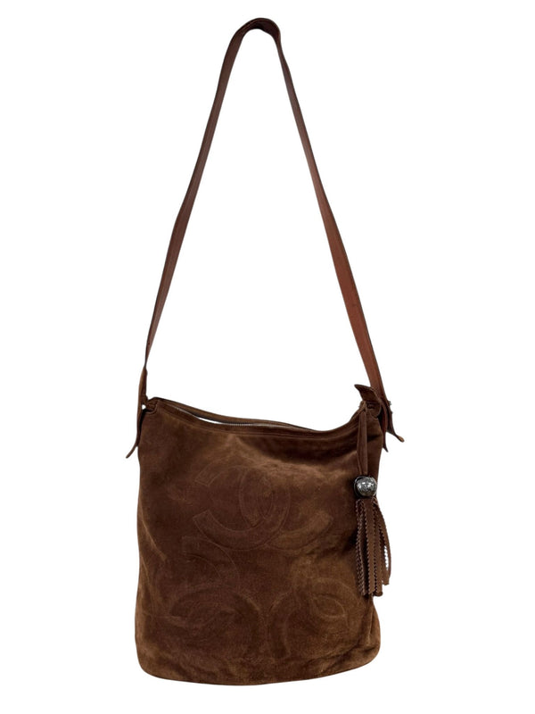 Chanel Brown Suede Logo Shoulder Bag