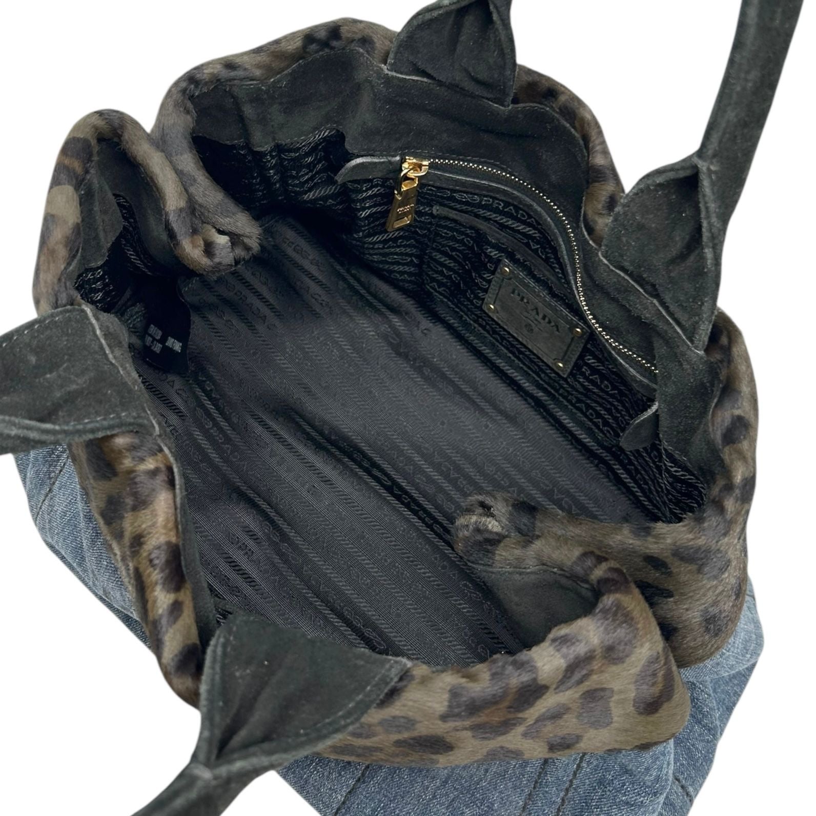 Prada Cheetah Print Denim Top Handle Bag