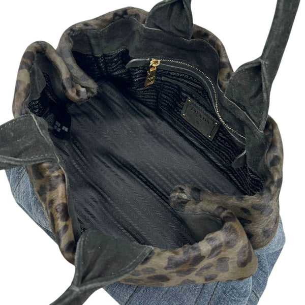 Prada Cheetah Print Denim Top Handle Bag