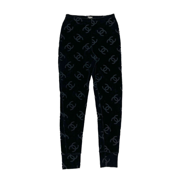 Chanel Black Velour Logo Leggings