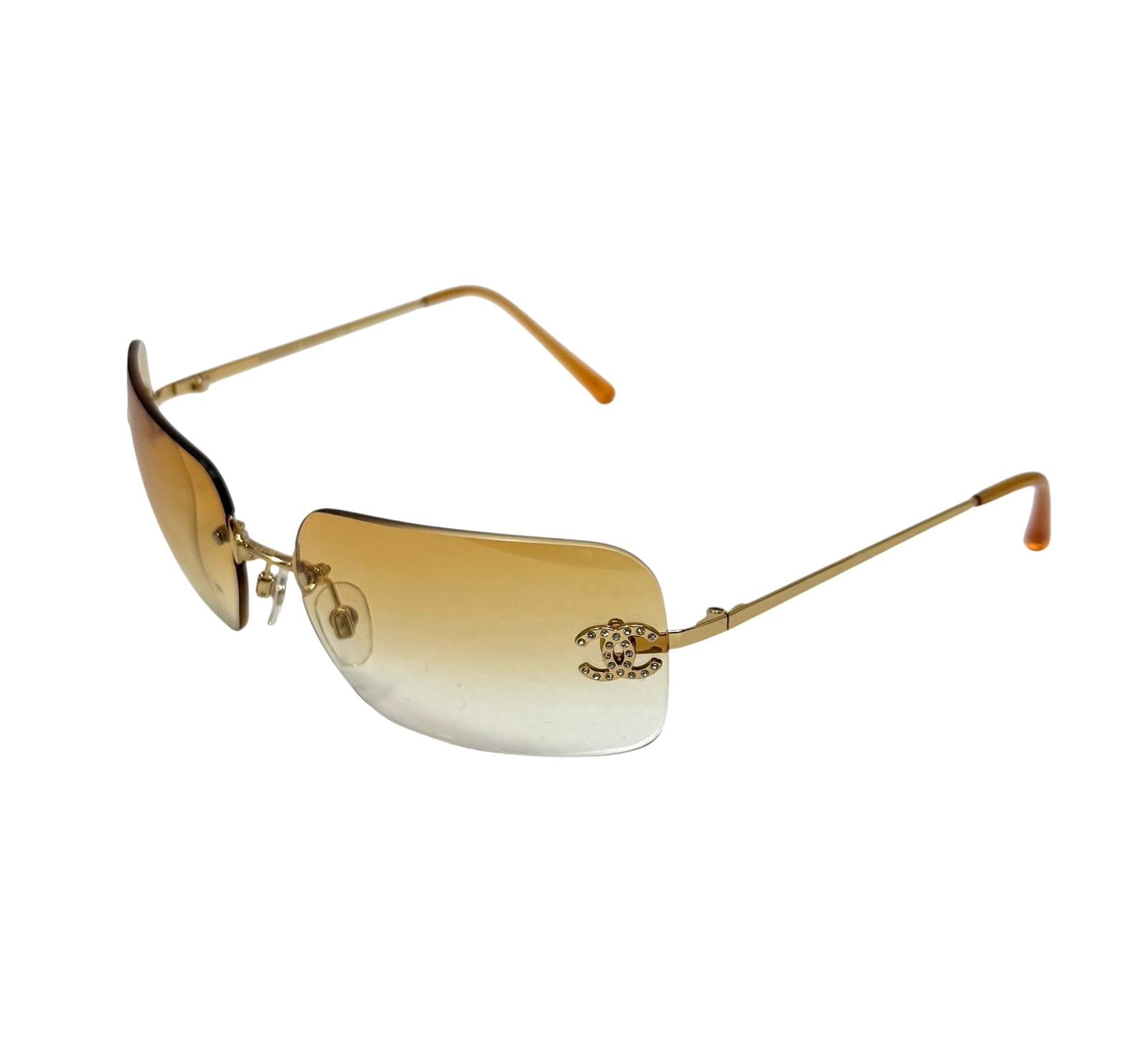 Chanel Orange Rhinestone Rimless Sunglasses
