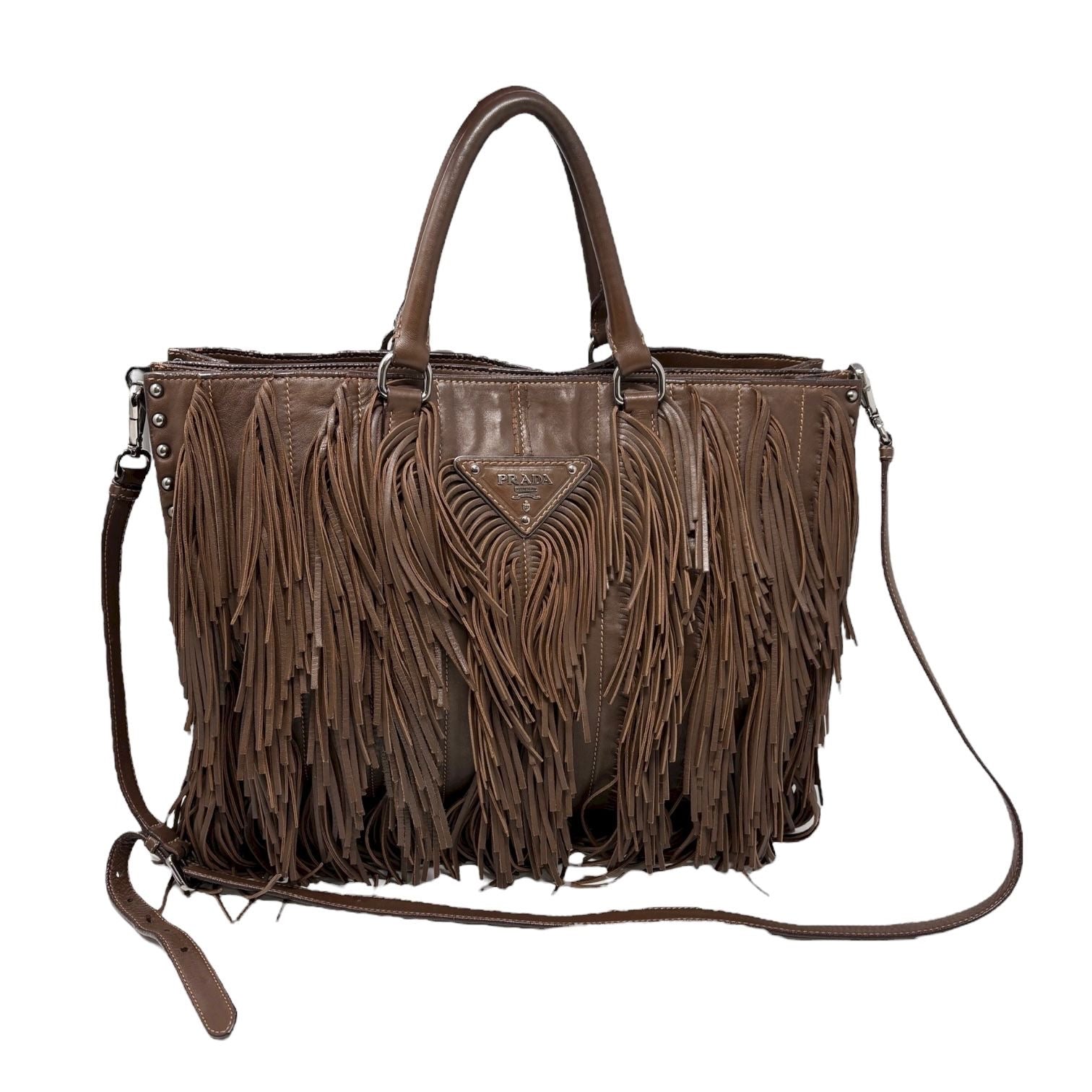 Prada Brown Fringe Leather Shoulder Bag
