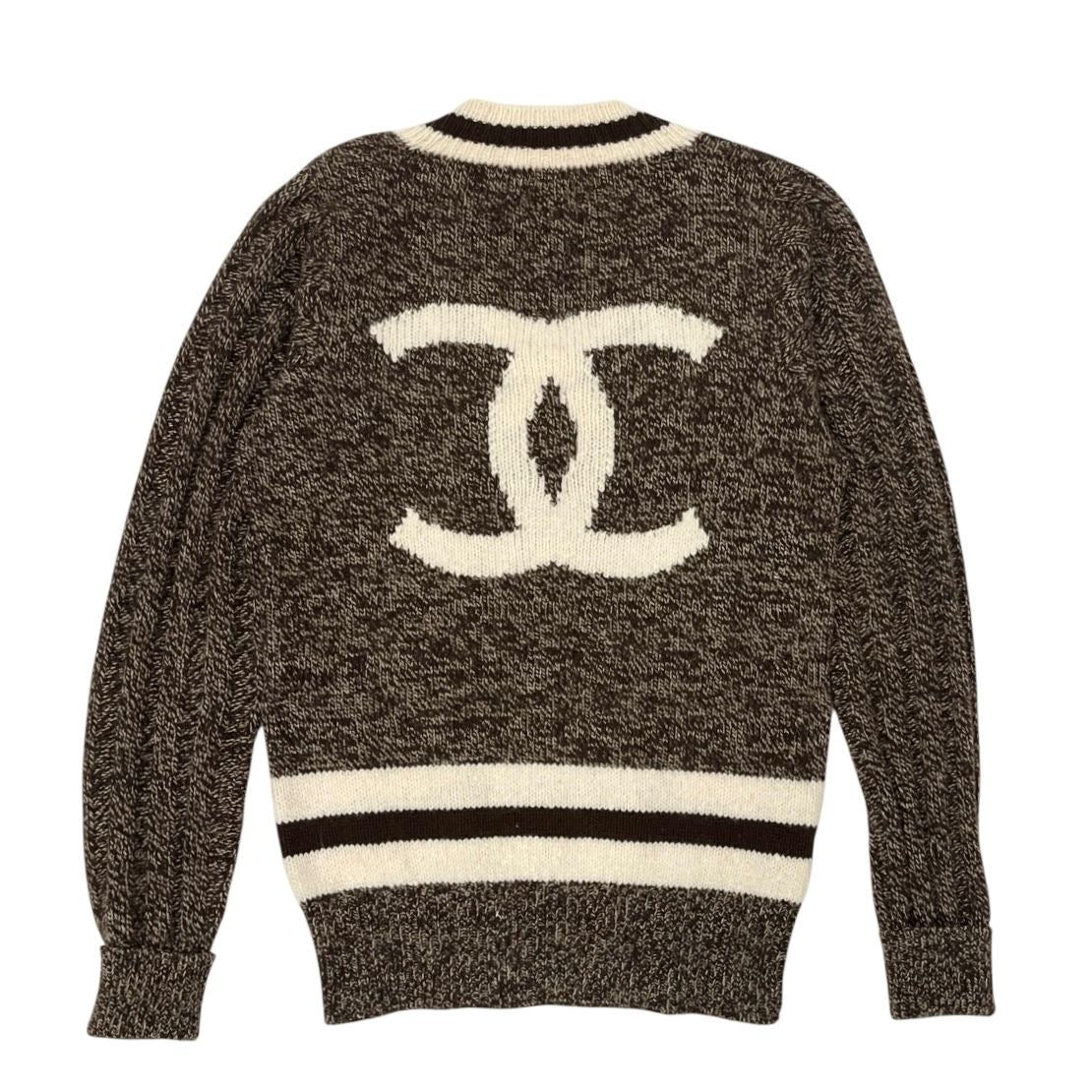 Chanel Brown Cashmere Jumbo Logo Sweater