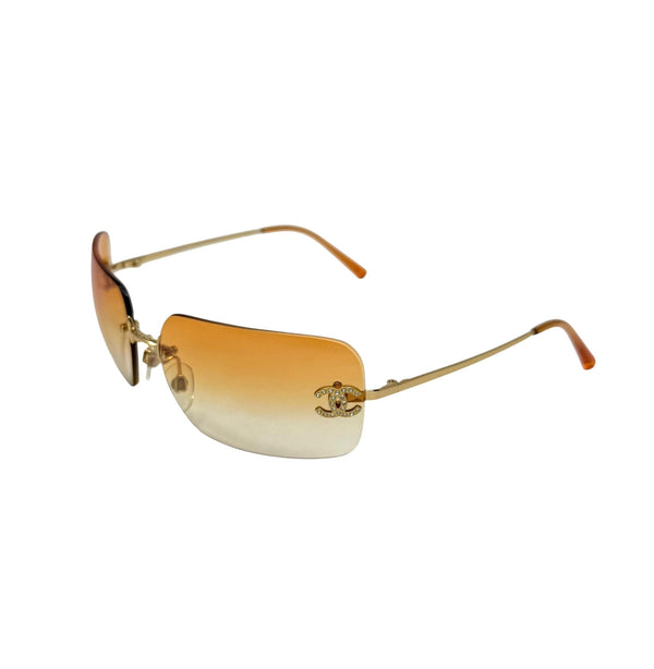 Chanel Orange Rhinestone Rimless Sunglasses