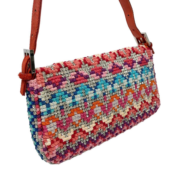 Fendi Multicolor Woven Rhinestone Baguette Bag