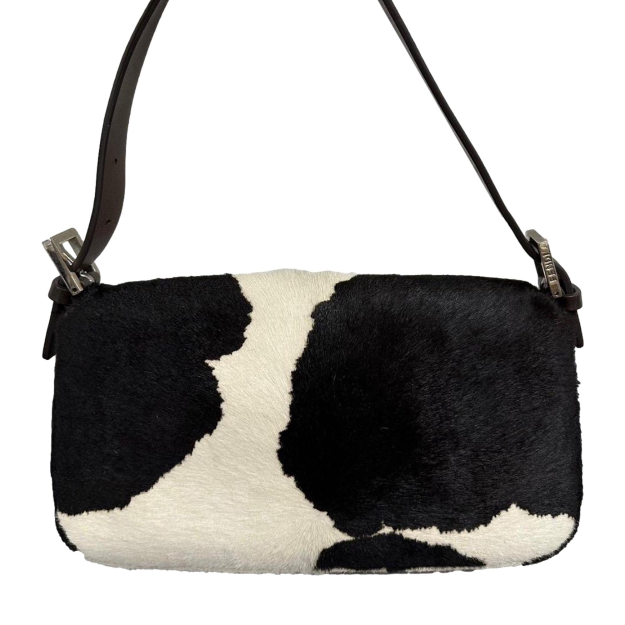 Fendi White Cow Print Baguette