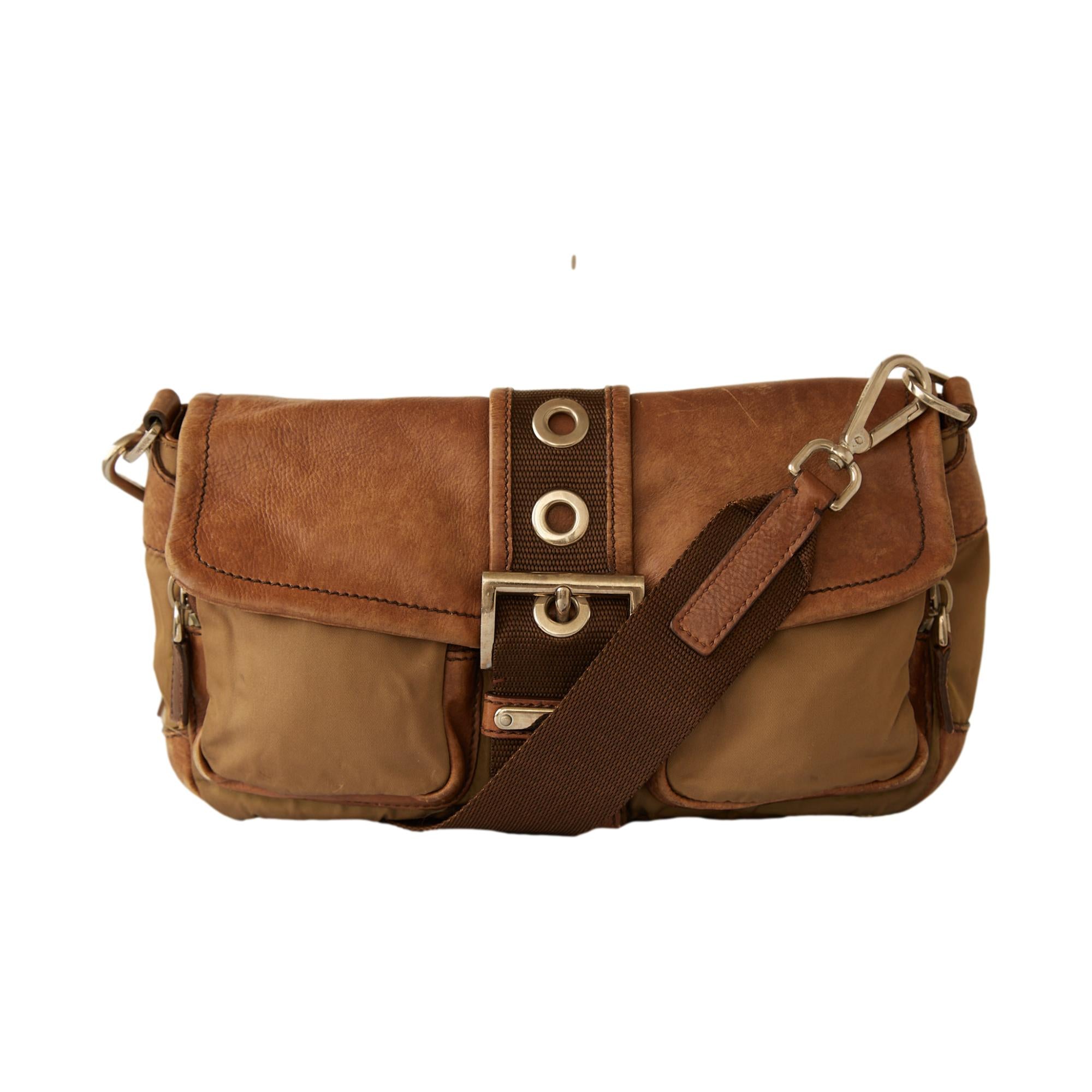 Prada Brown Nylon & Leather Crossbody Bag