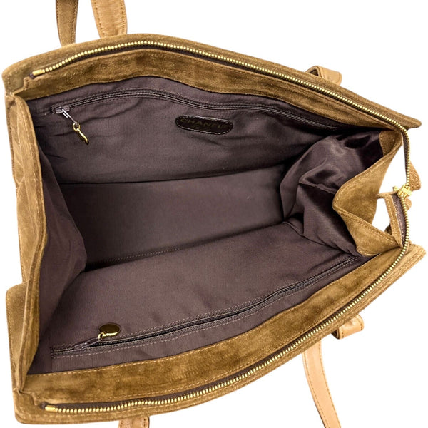 Chanel Tan Suede Logo Shoulder Bag